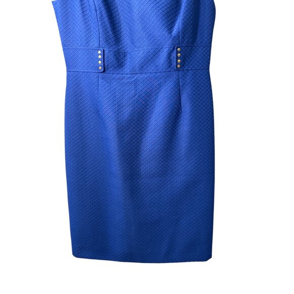 Tahari Arthur S. Levine Blue Textured Cap Sleeve Sheath Dress S 14 Pre-Own EUC - Picture 2 of 6